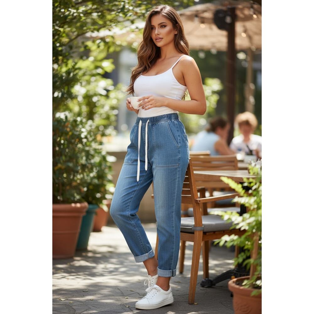 Judy Blue Light Blue Wide Leg Jogger Jeans with Drawstring